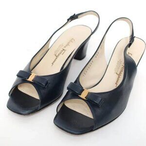 Vintage Salvatore Ferragamo Navy Bow Slingback Heels – Size 8.5C